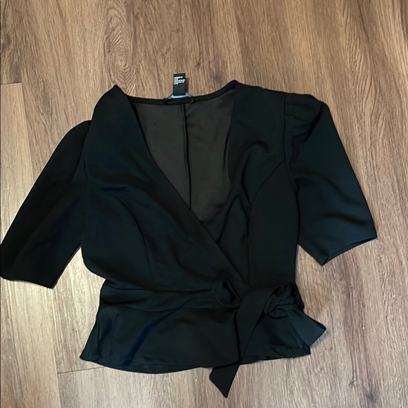 Forever 21 Black V-Neck Wrap Blouse - Picture 1 of 3